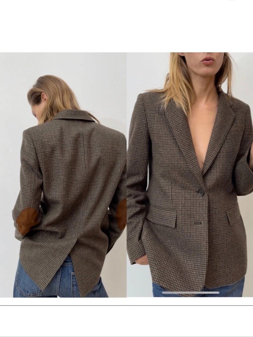 ZARA Wool Blend Checkered Blazer Size L